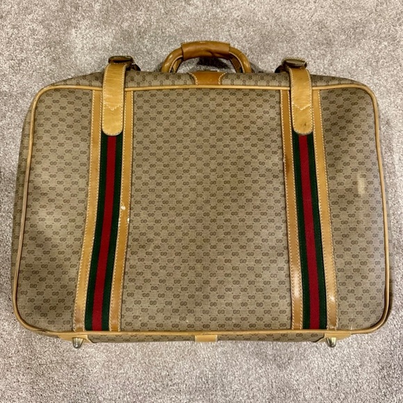 GUCCI GG Leather Coated Canvas Carry-On Travel Bag Sherry Line Stripes Suitcase - Picture 11 of 16
